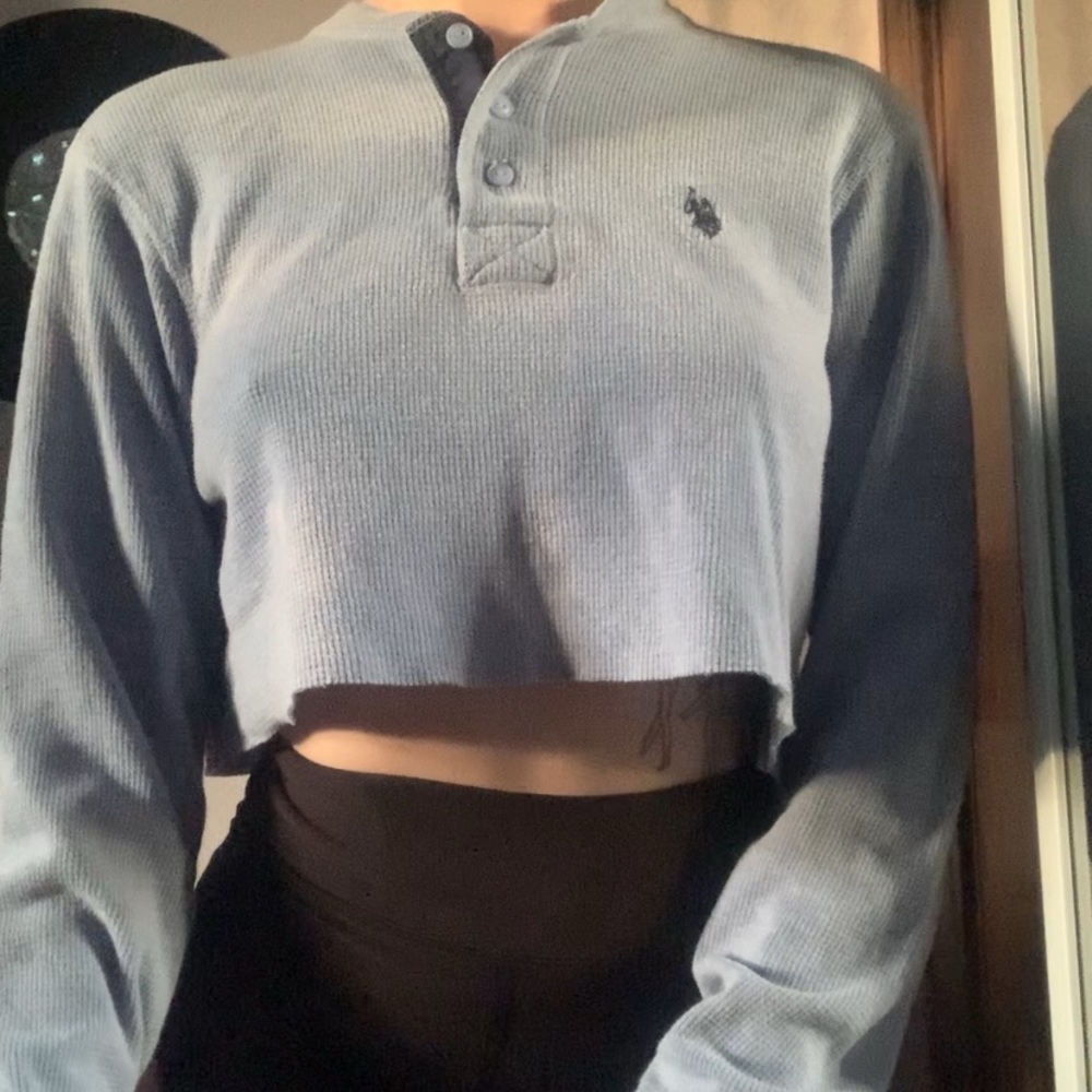U.S. Polo Assn. Blue Long Sleeve Cropped Polo Shirt